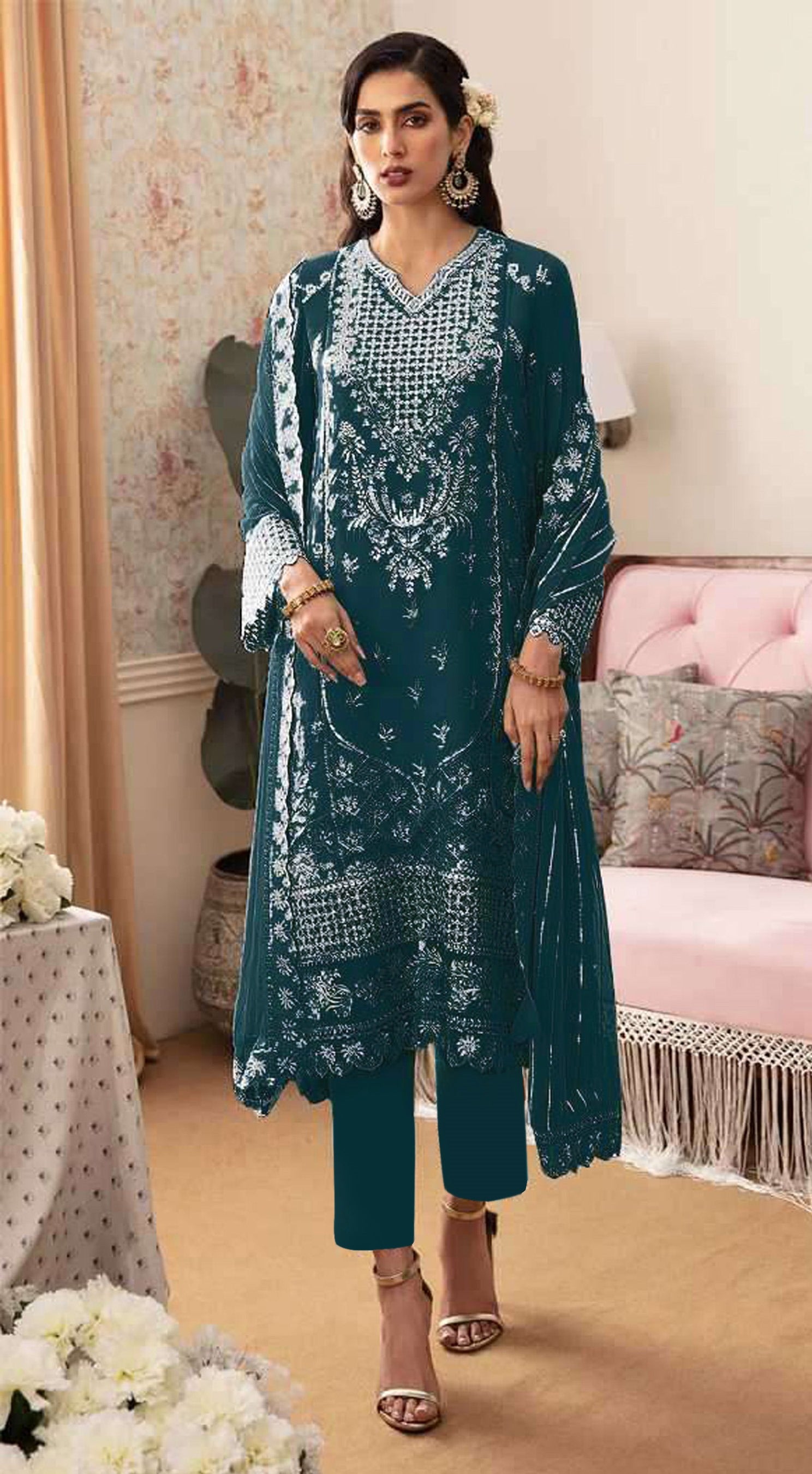 Women's Fashion Dream Aqua Blue Faux Georgette Pakistani Salwar Suit | Trendia Global Women's Fashion Dream Aqua Blue Faux Georgette Pakistani Salwar Suit | Trendia Global