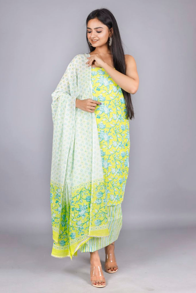 Woman's Neon Cotton Kurta Set