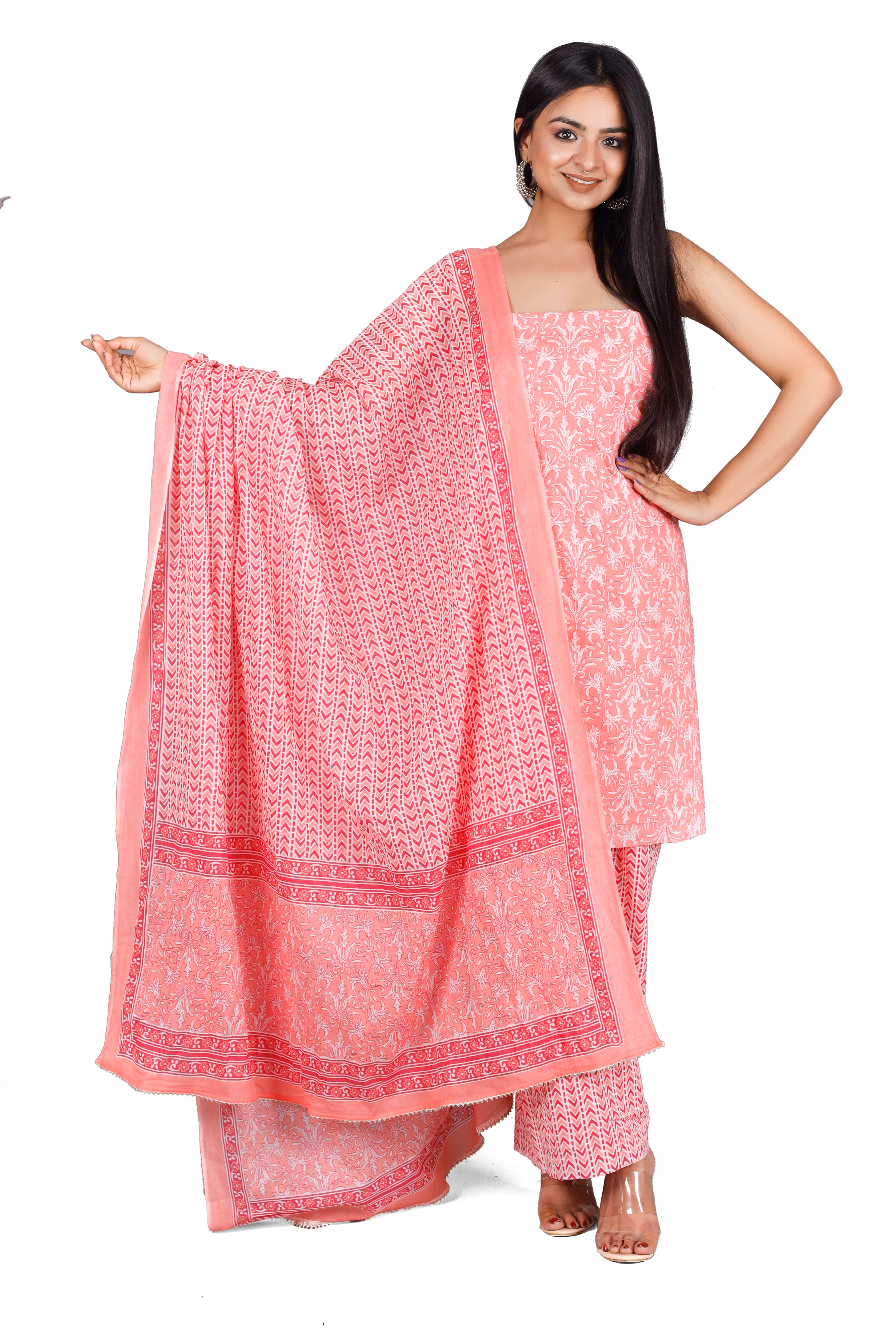 Woman's Pink Cotton Kurta Set - Kwatchi