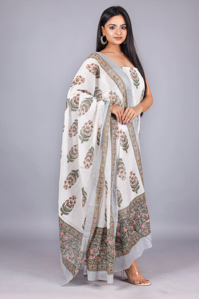 Woman's White  Cotton Kurta Set