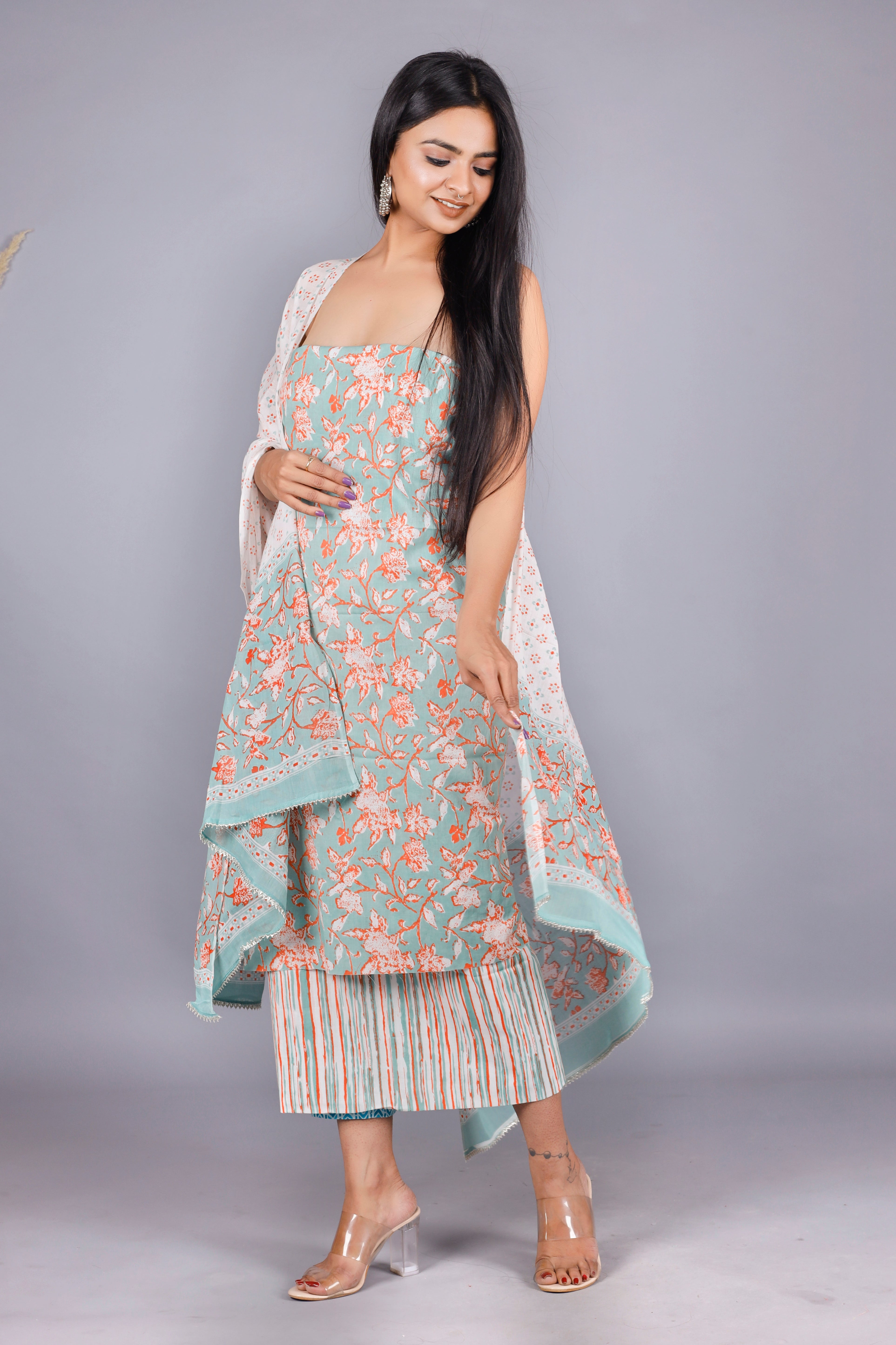 Woman's Sea Green  Cotton Kurta Set
