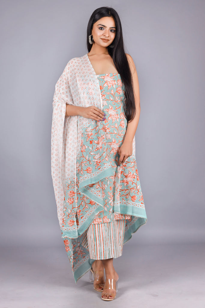 Woman's Sea Green  Cotton Kurta Set