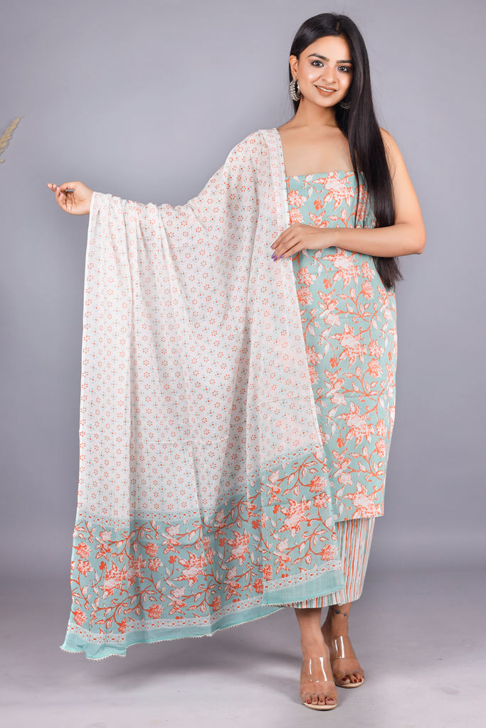 Woman's Sea Green  Cotton Kurta Set