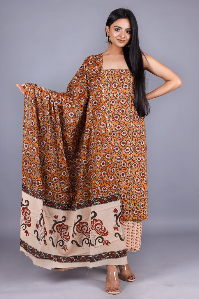 Woman's Musturd Cotton Kurta Set
