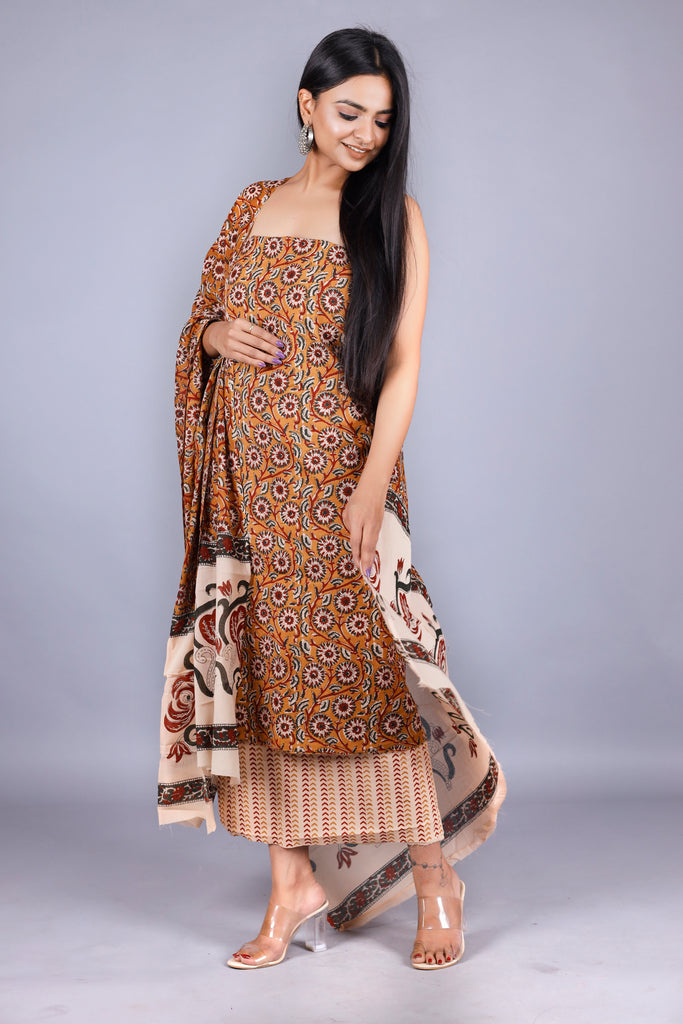 Woman's Musturd Cotton Kurta Set