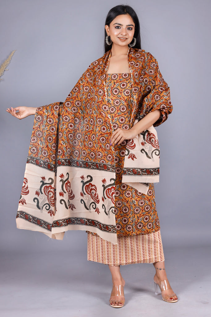 Woman's Musturd Cotton Kurta Set