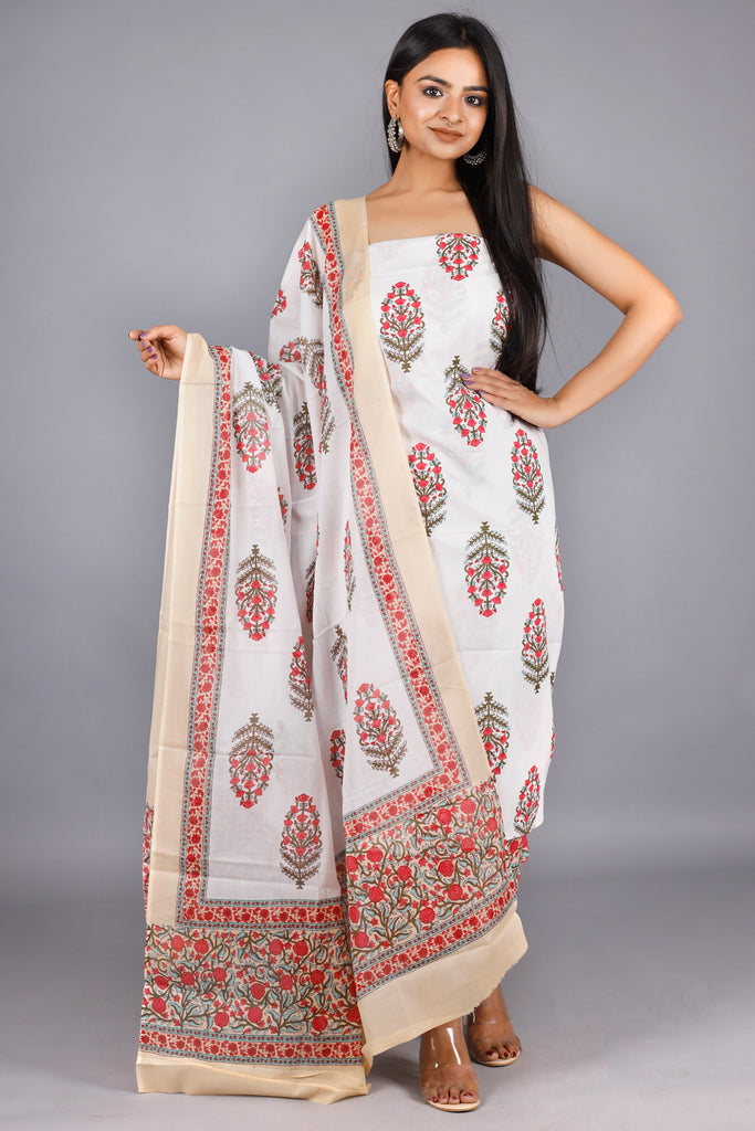 Woman's White  Cotton Kurta Set