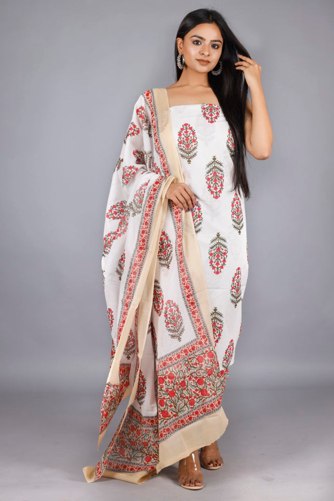 Woman's White  Cotton Kurta Set