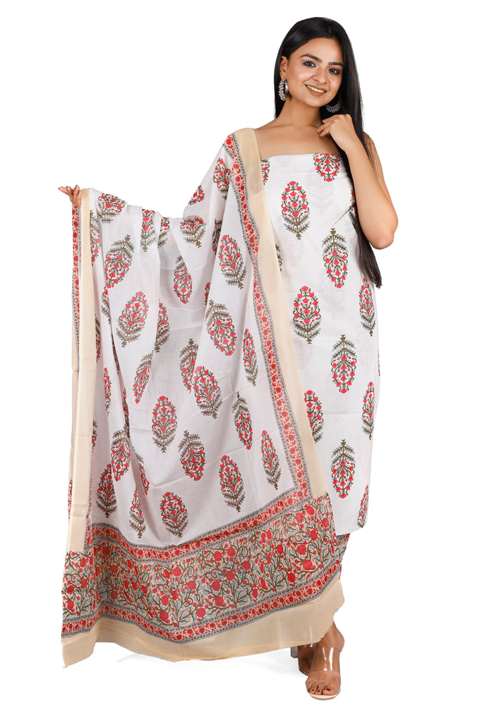 Woman's White  Cotton Kurta Set