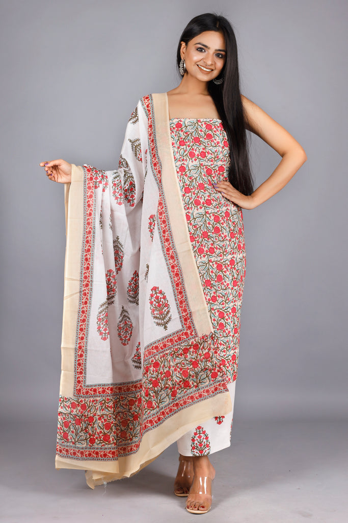 Woman's Red Cotton Kurta Set