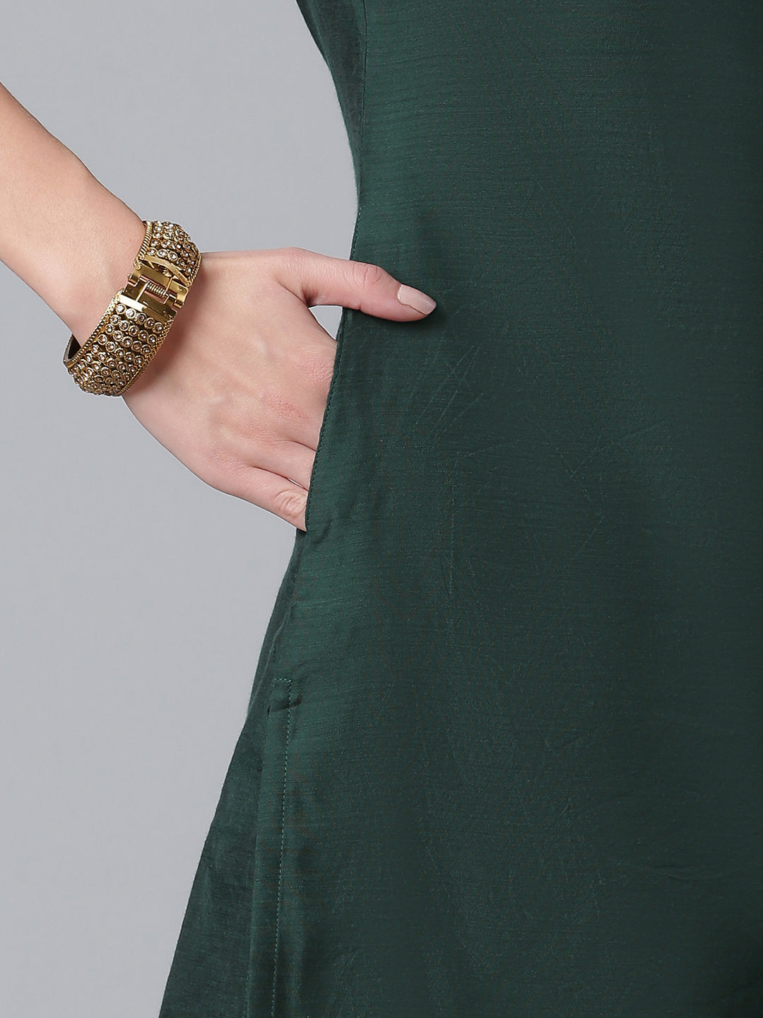 Women's Chanderi Green Kurta With Palazzo And Dupatta