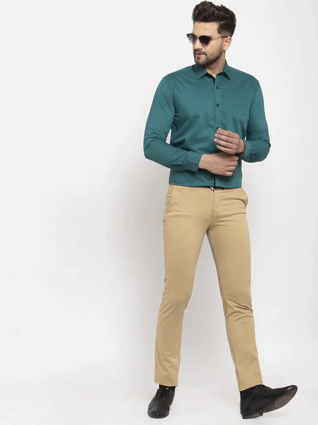 Men's Teal Blue Formal Shirt with black detailing - Taantav