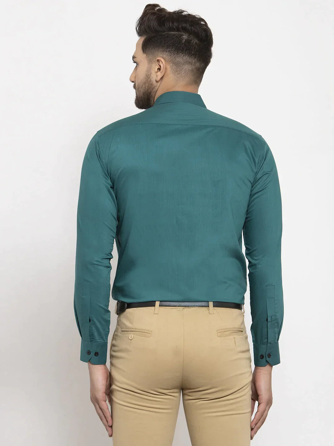 Men's Teal Blue Formal Shirt with black detailing - Taantav