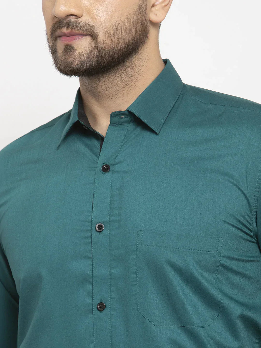 Men's Teal Blue Formal Shirt with black detailing - Taantav