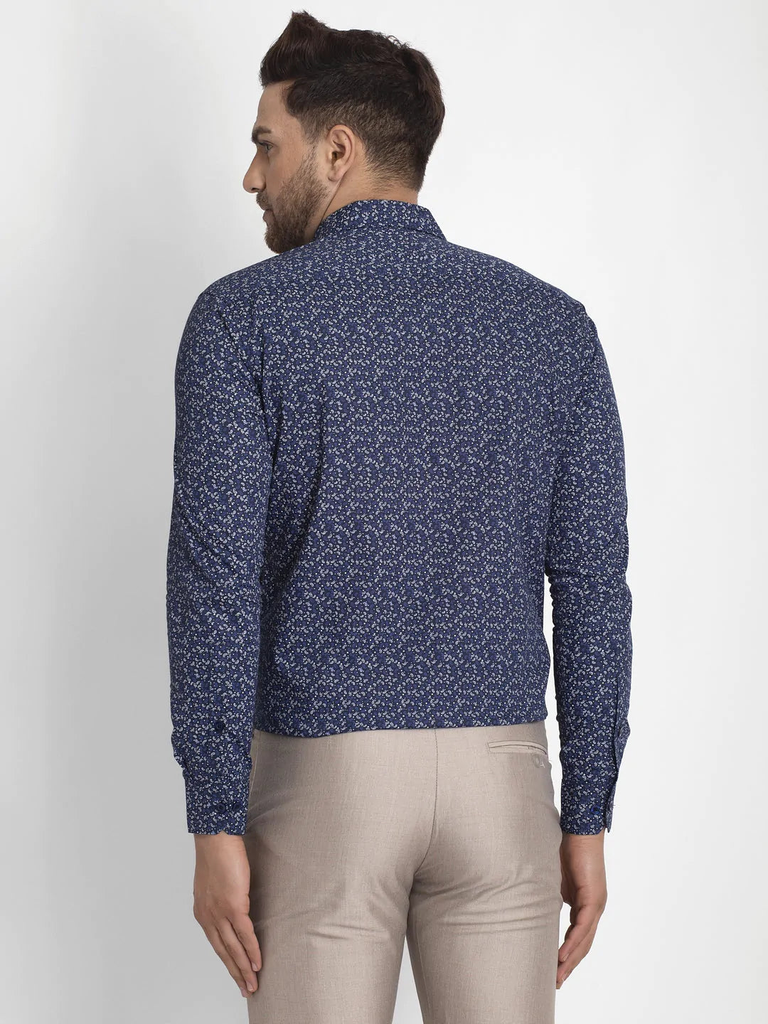 Men's Navy Blue Printed Formal Shirt - Taantav