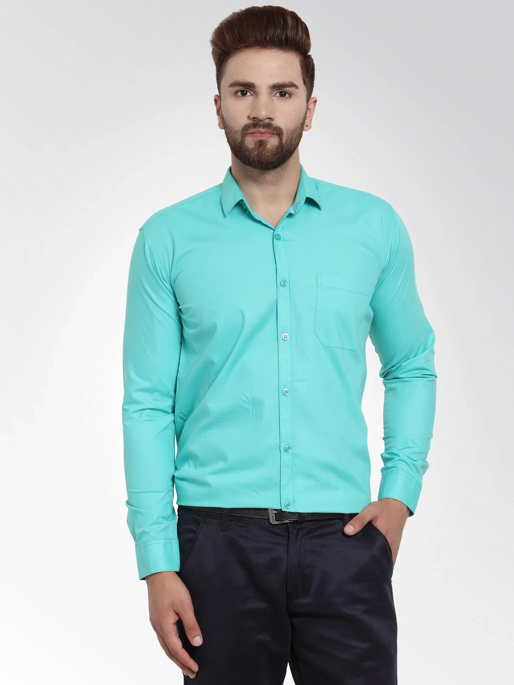 Men's Cotton Solid Aqua Blue Formal Shirt's - Taantav