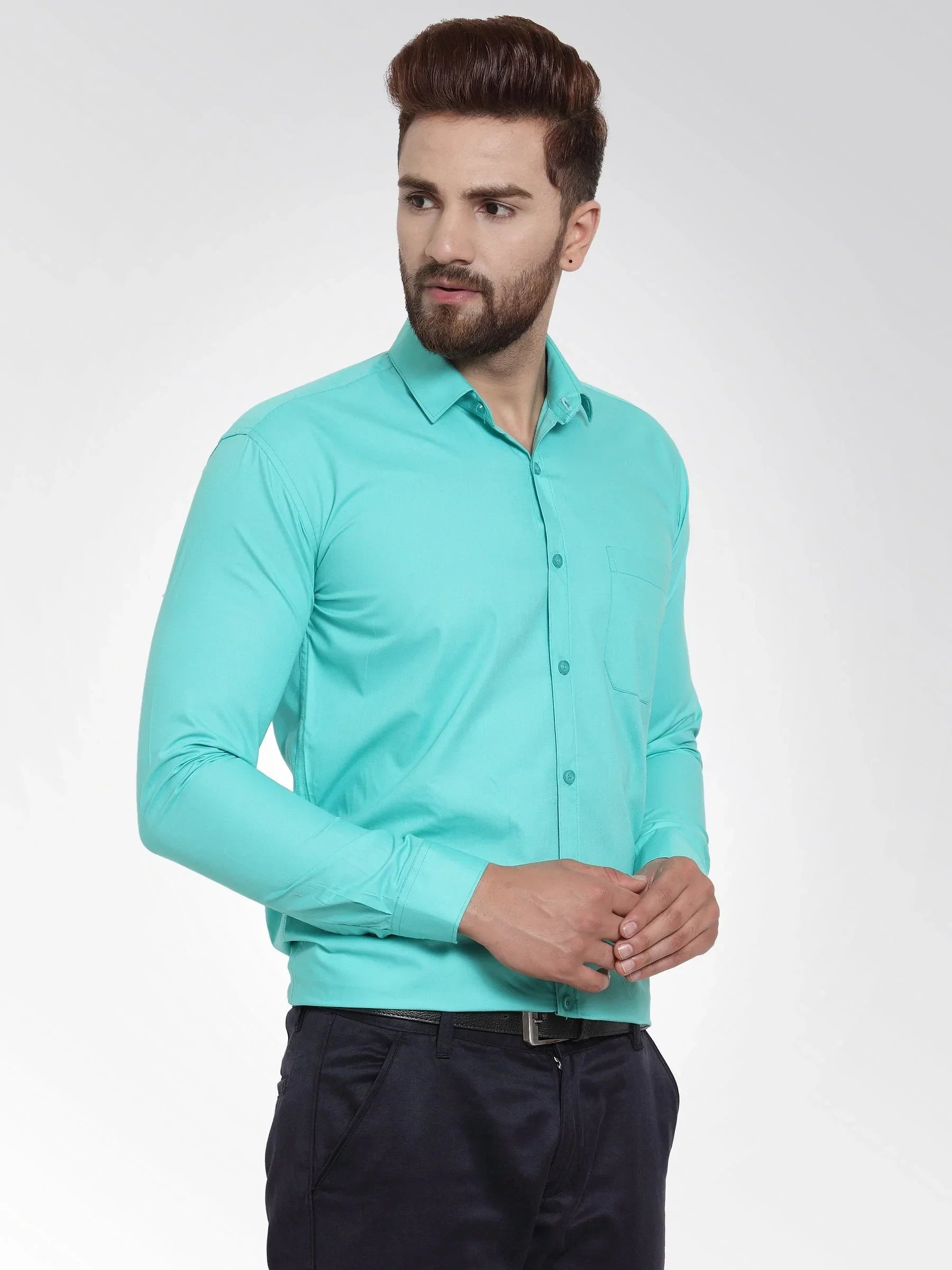 Men's Cotton Solid Aqua Blue Formal Shirt's - Taantav