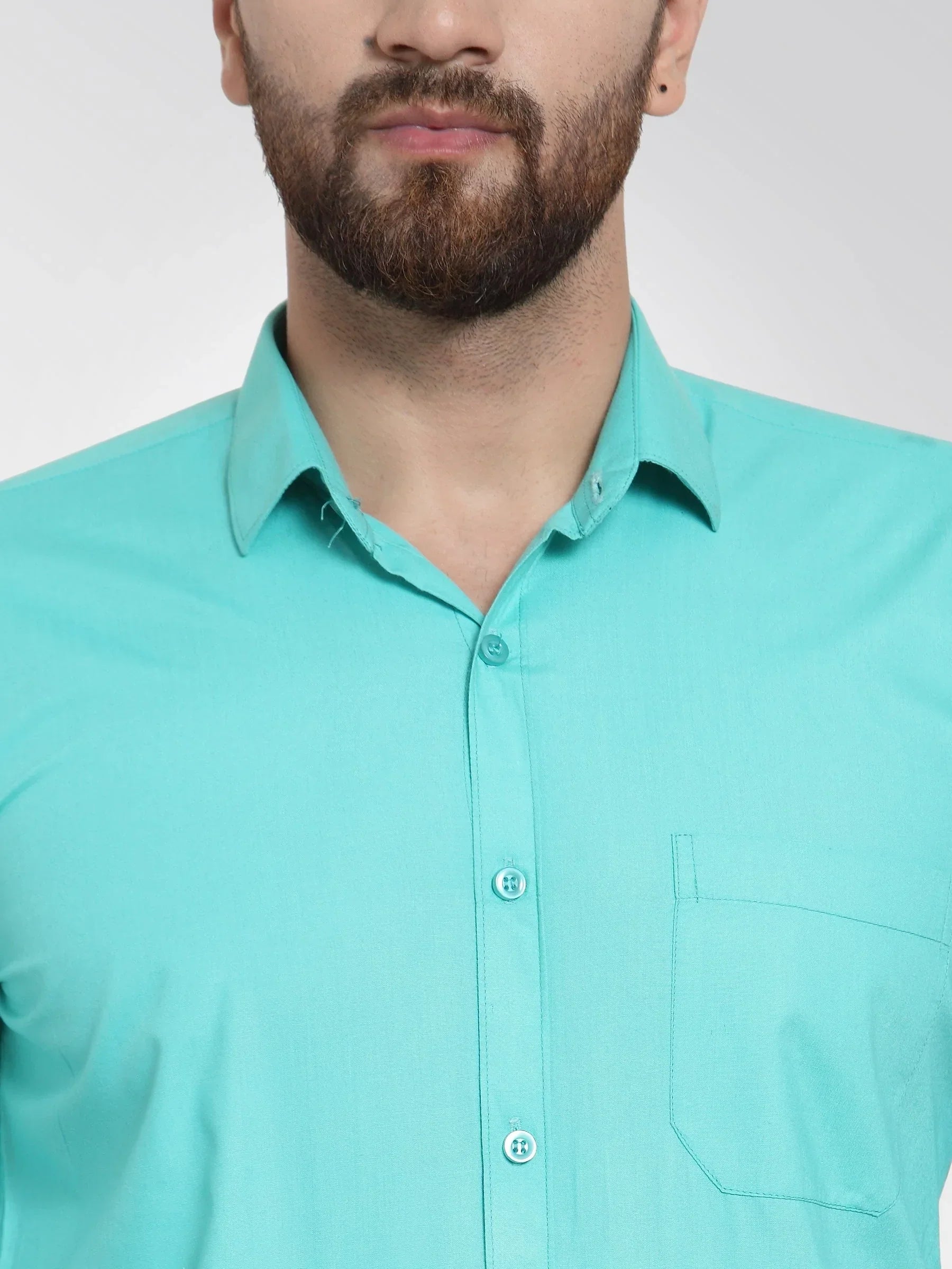 Men's Cotton Solid Aqua Blue Formal Shirt's - Taantav