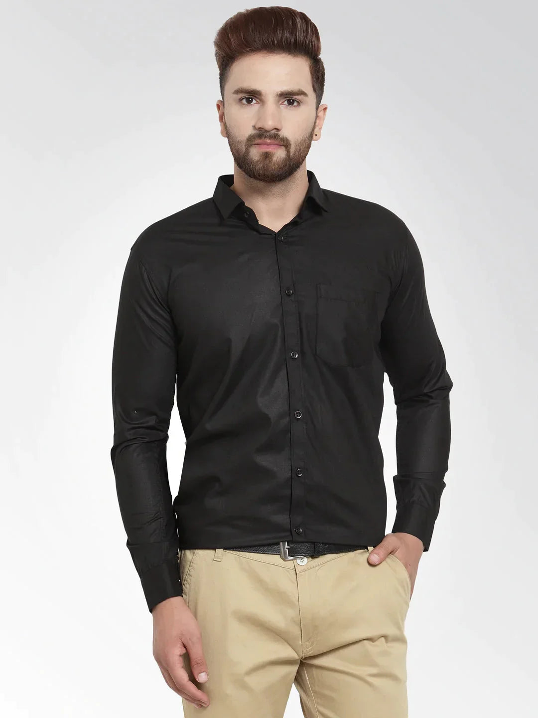 Men's Cotton Solid Black Formal Shirt's - Taantav