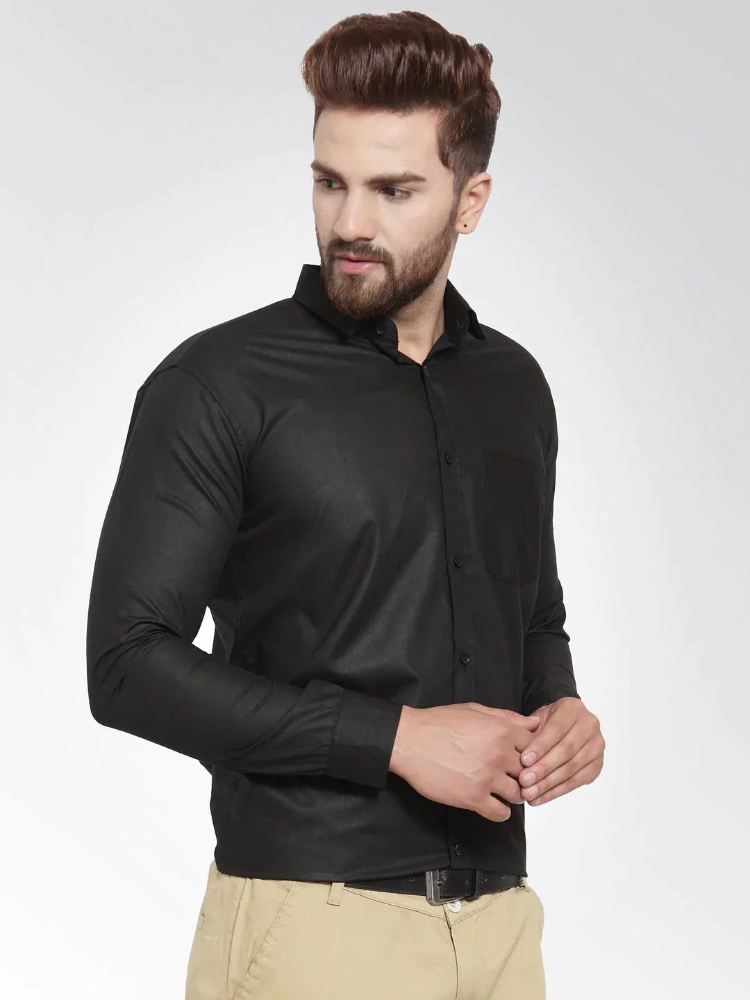 Men's Cotton Solid Black Formal Shirt's - Taantav