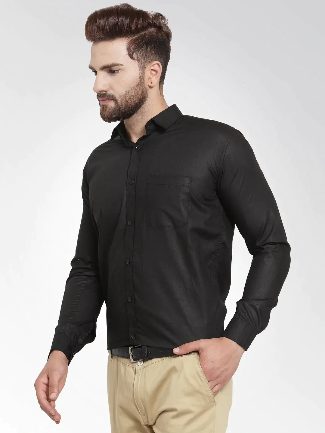 Men's Cotton Solid Black Formal Shirt's - Taantav