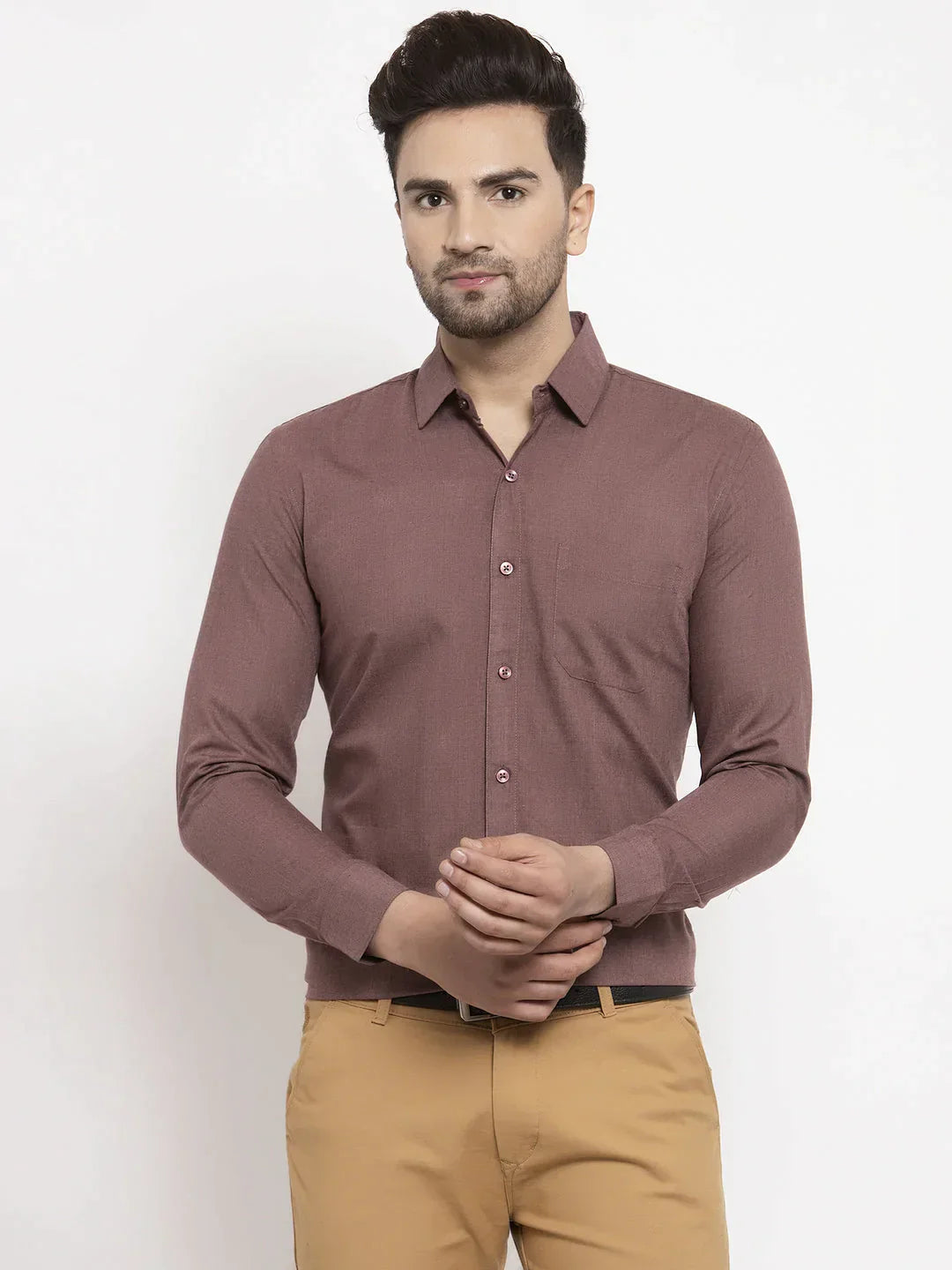 Men's Cotton Solid Brown Formal Shirt's - Taantav