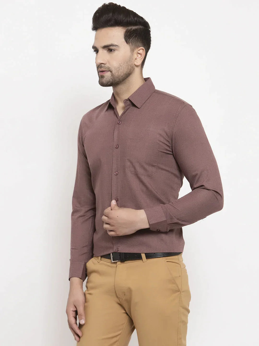 Men's Cotton Solid Brown Formal Shirt's - Taantav