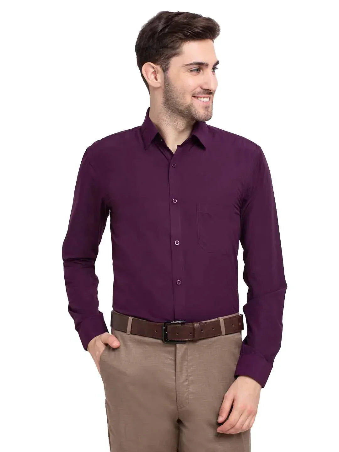 Men's Cotton Solid Burgundy Purple Formal Shirt's - Taantav