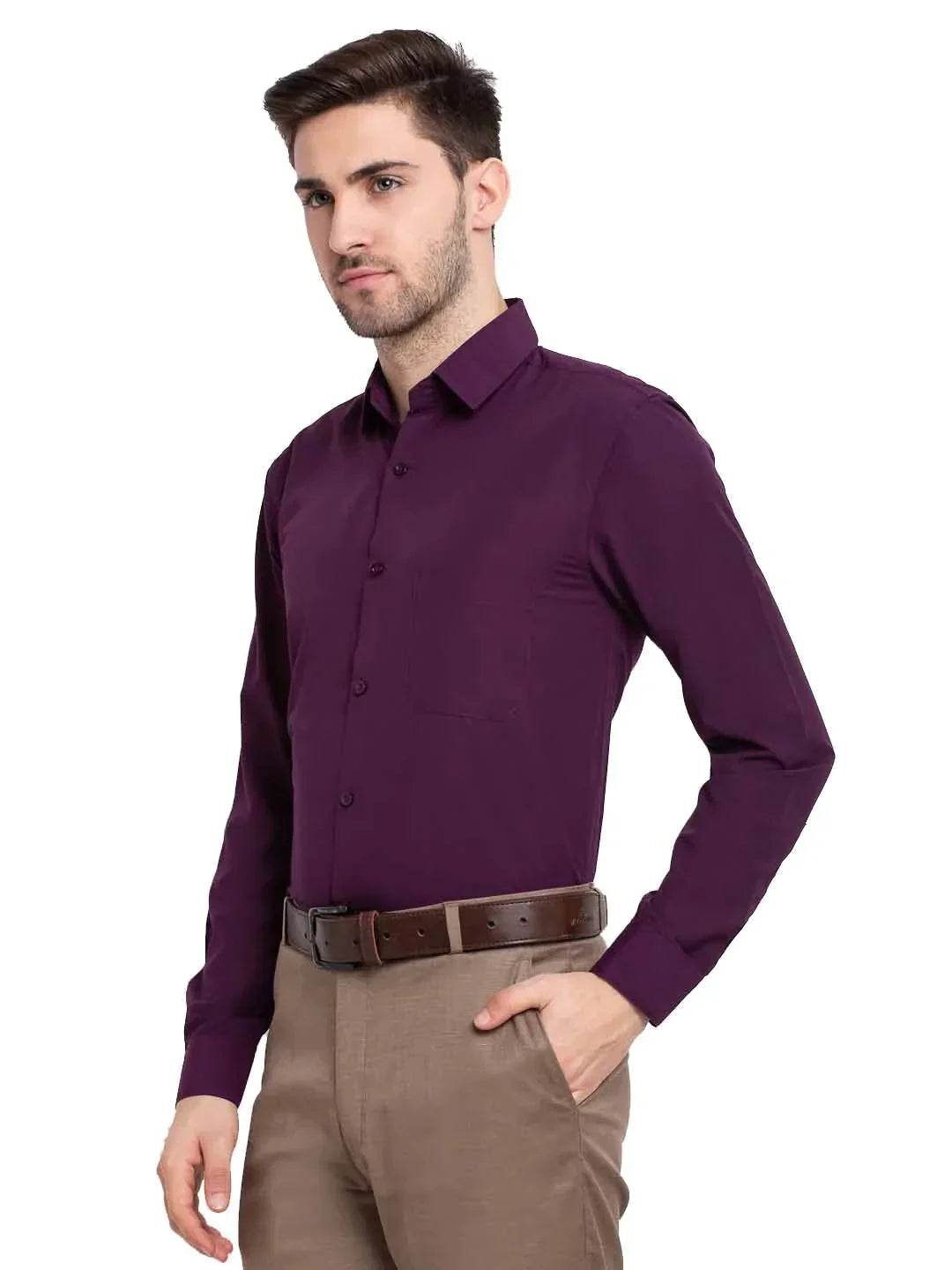 Men's Cotton Solid Burgundy Purple Formal Shirt's - Taantav