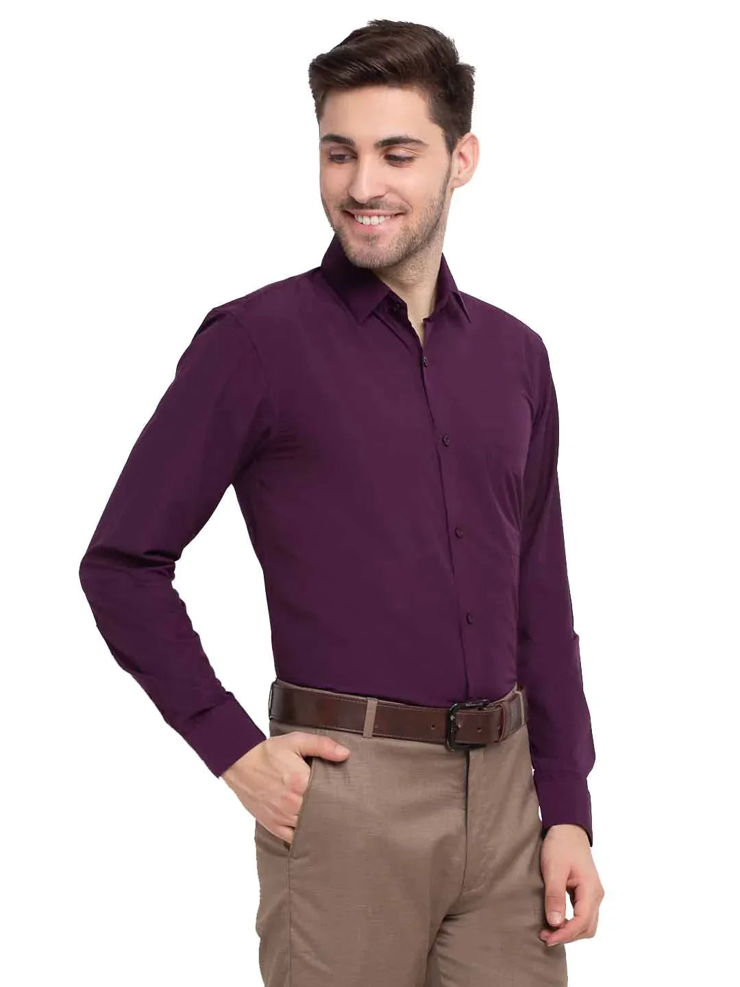 Men's Cotton Solid Burgundy Purple Formal Shirt's - Taantav