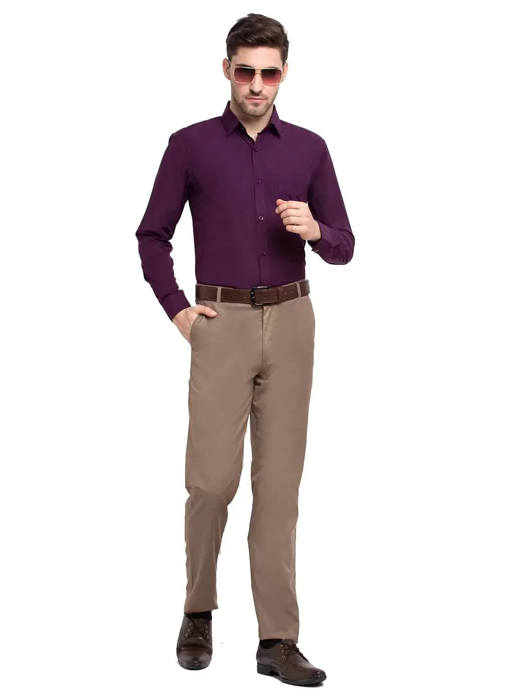 Men's Cotton Solid Burgundy Purple Formal Shirt's - Taantav