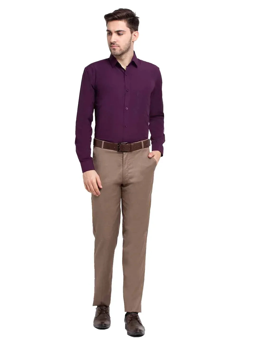 Men's Cotton Solid Burgundy Purple Formal Shirt's - Taantav