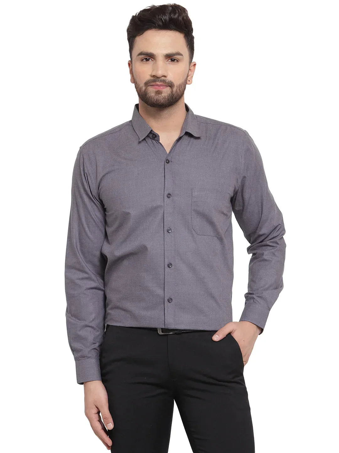 Men's Cotton Solid Charcoal Grey Formal Shirt's - Taantav