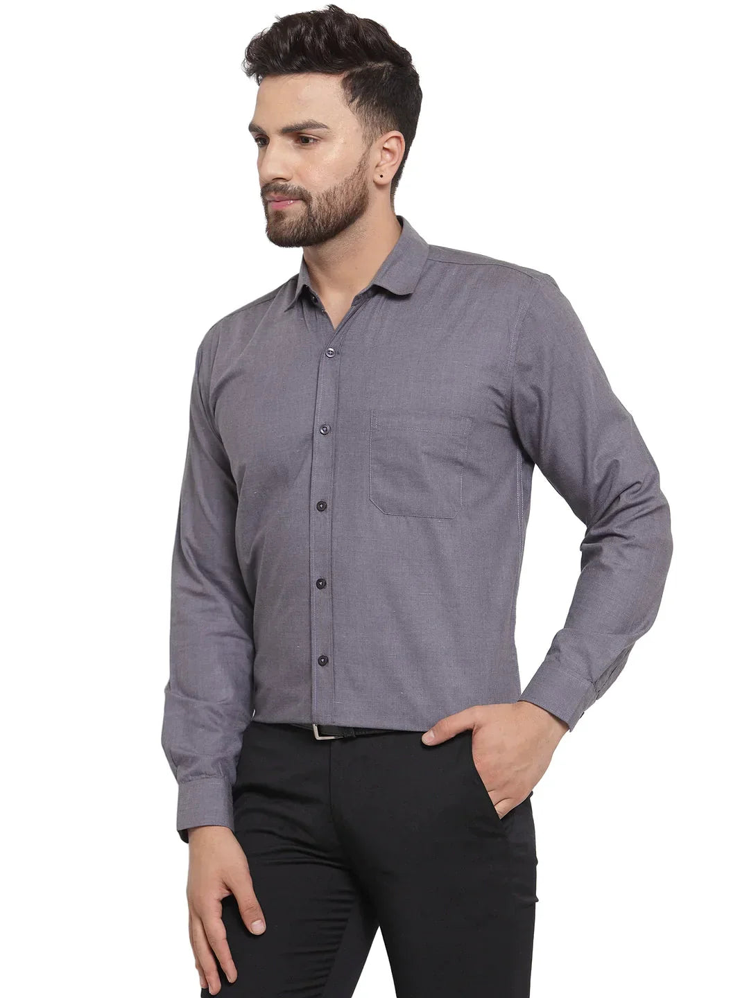 Men's Cotton Solid Charcoal Grey Formal Shirt's - Taantav