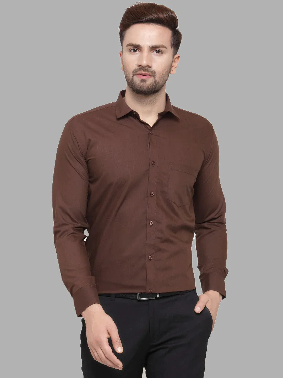 Men's Cotton Solid Coffee Formal Shirt's - Taantav