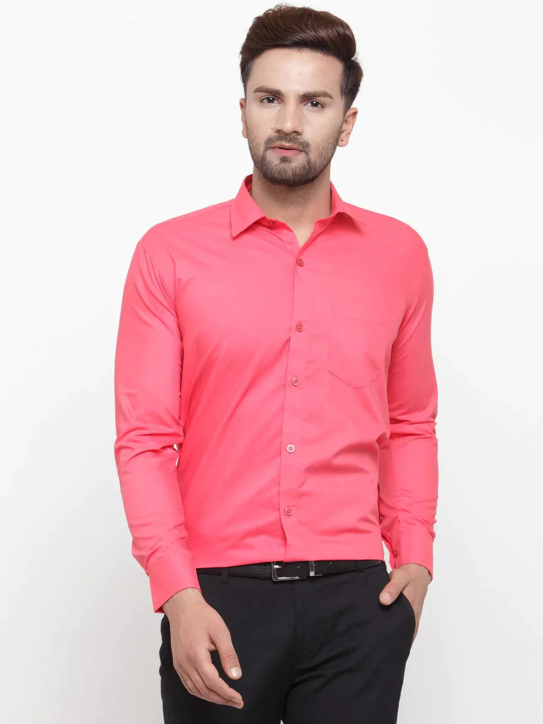 Men's Cotton Solid Coral Red Formal Shirt's - Taantav