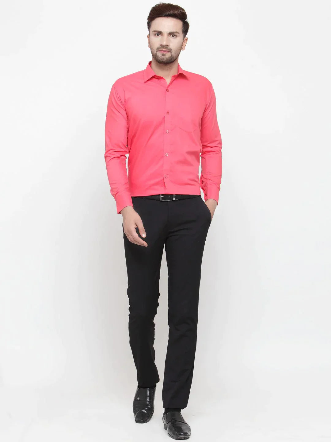 Men's Cotton Solid Coral Red Formal Shirt's - Taantav