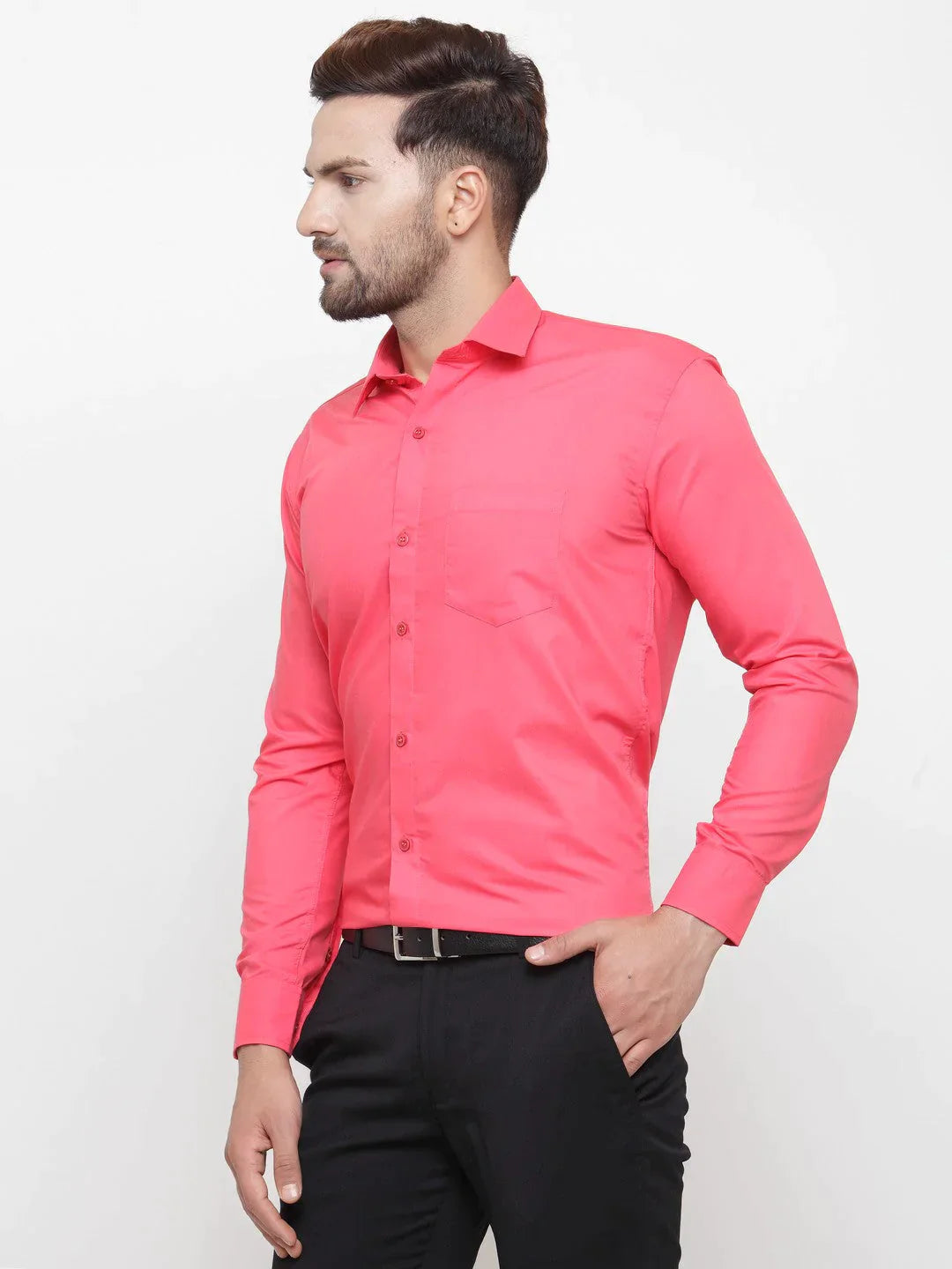 Men's Cotton Solid Coral Red Formal Shirt's - Taantav