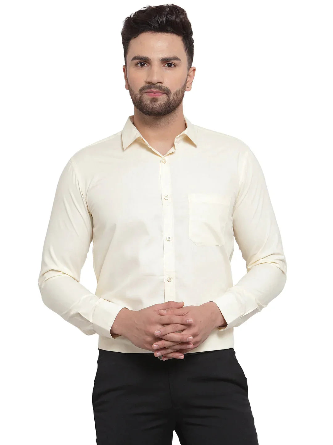 Men's Cotton Solid Cream Formal Shirt's - Taantav