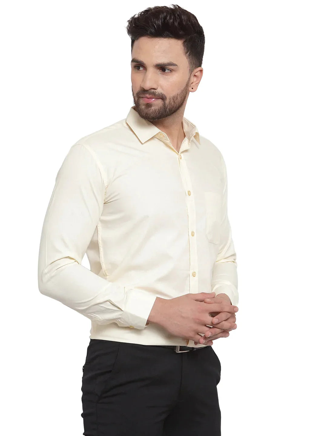 Men's Cotton Solid Cream Formal Shirt's - Taantav