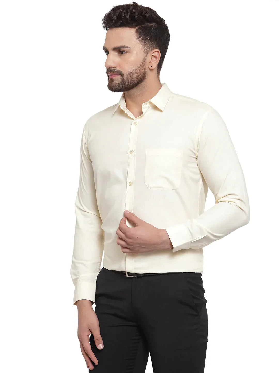 Men's Cotton Solid Cream Formal Shirt's - Taantav