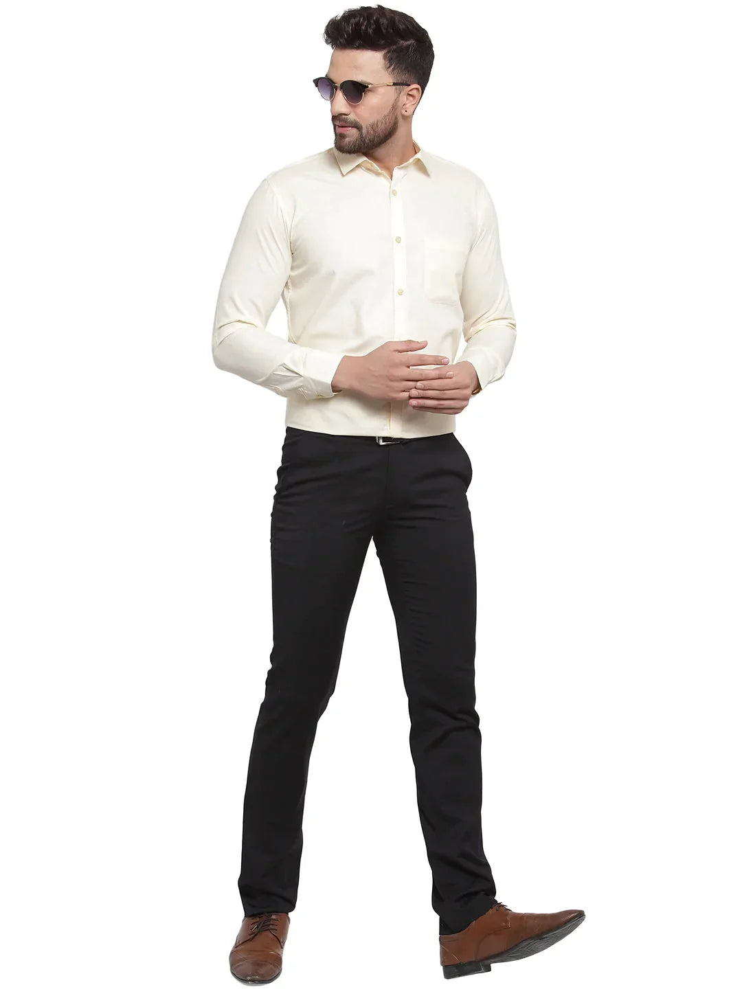 Men's Cotton Solid Cream Formal Shirt's - Taantav