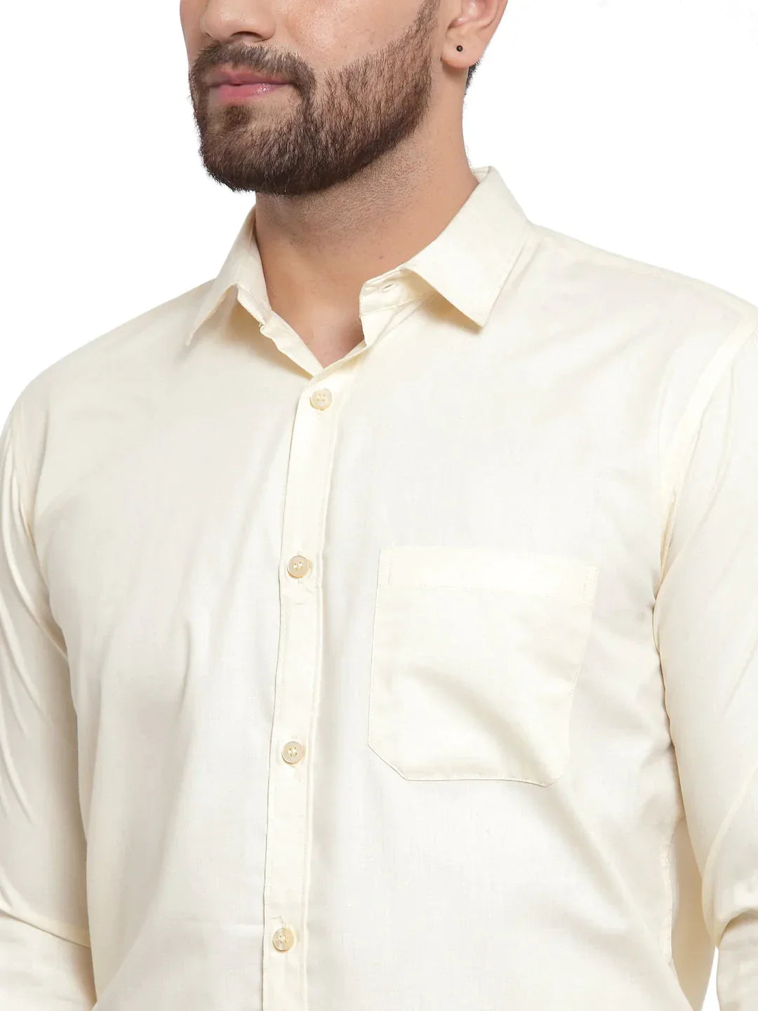 Men's Cotton Solid Cream Formal Shirt's - Taantav