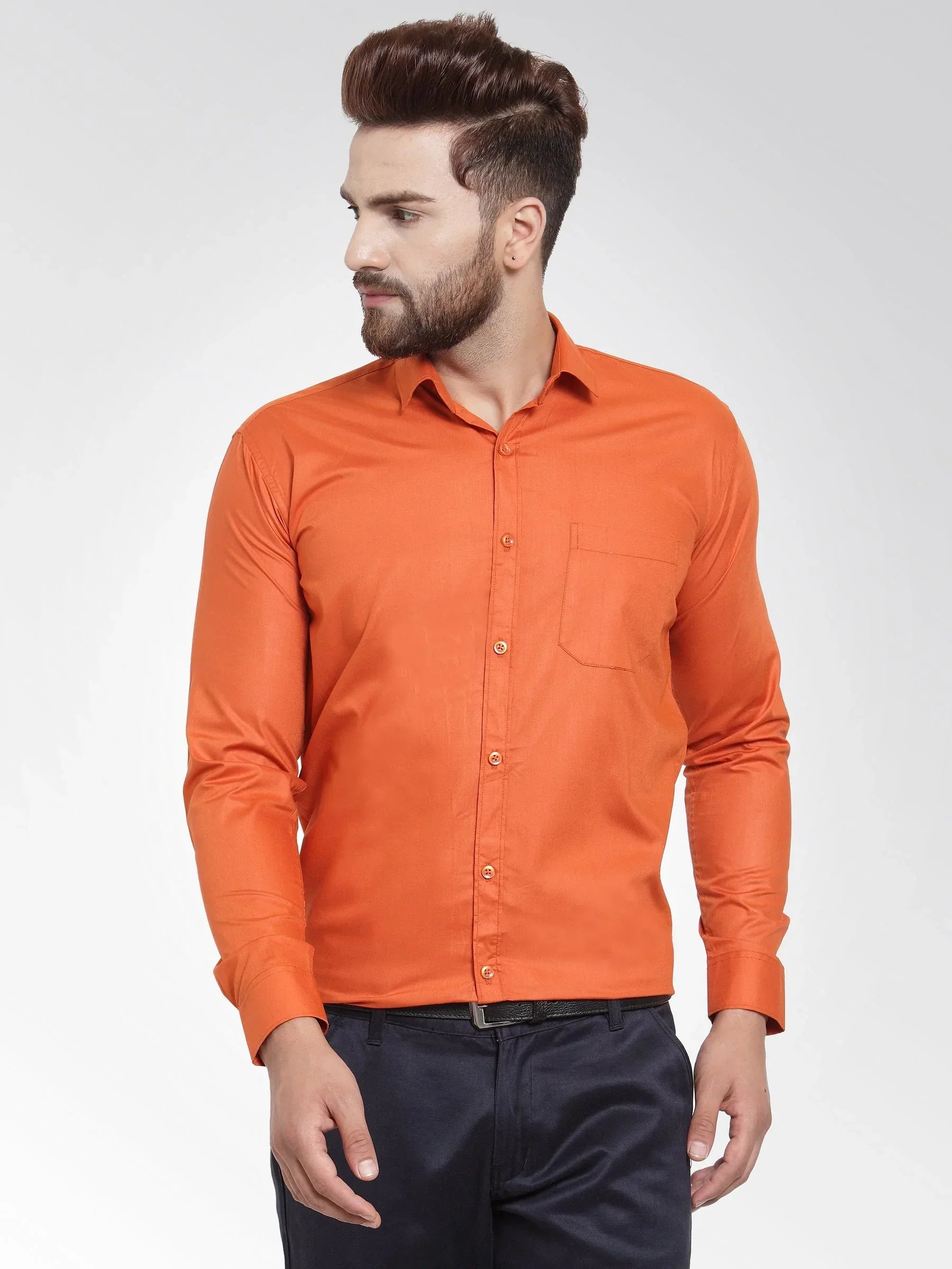 Men's Cotton Solid Dark Orange Formal Shirt's - Taantav