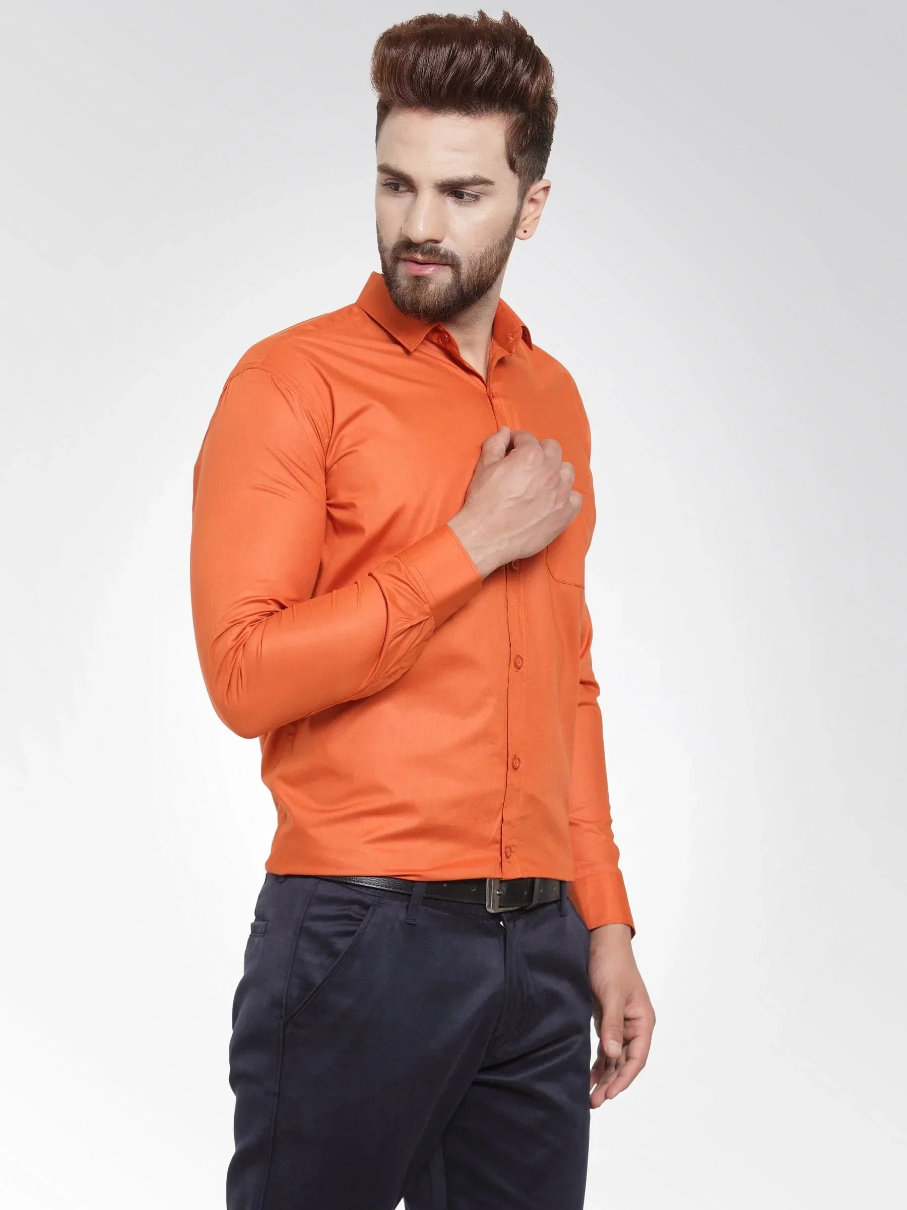 Men's Cotton Solid Dark Orange Formal Shirt's - Taantav