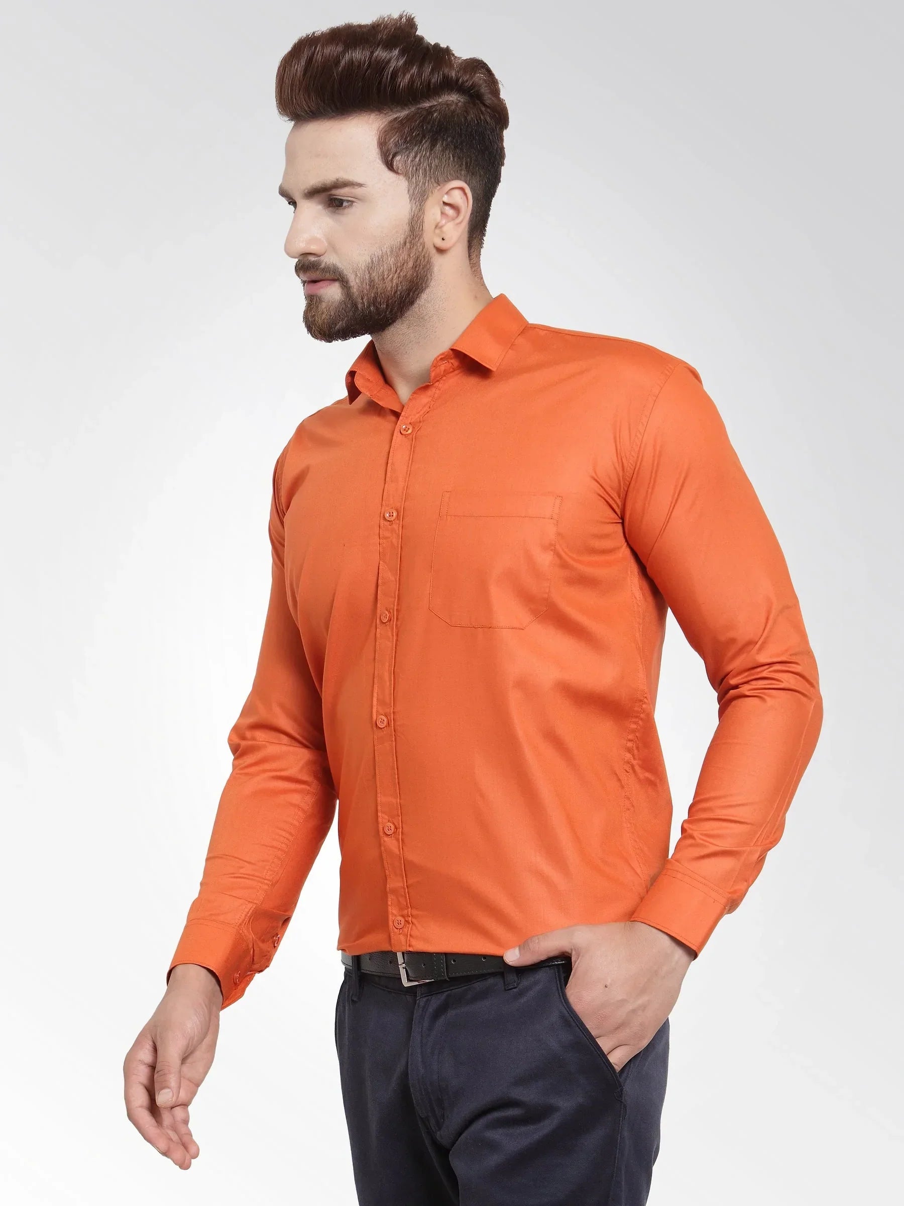 Men's Cotton Solid Dark Orange Formal Shirt's - Taantav