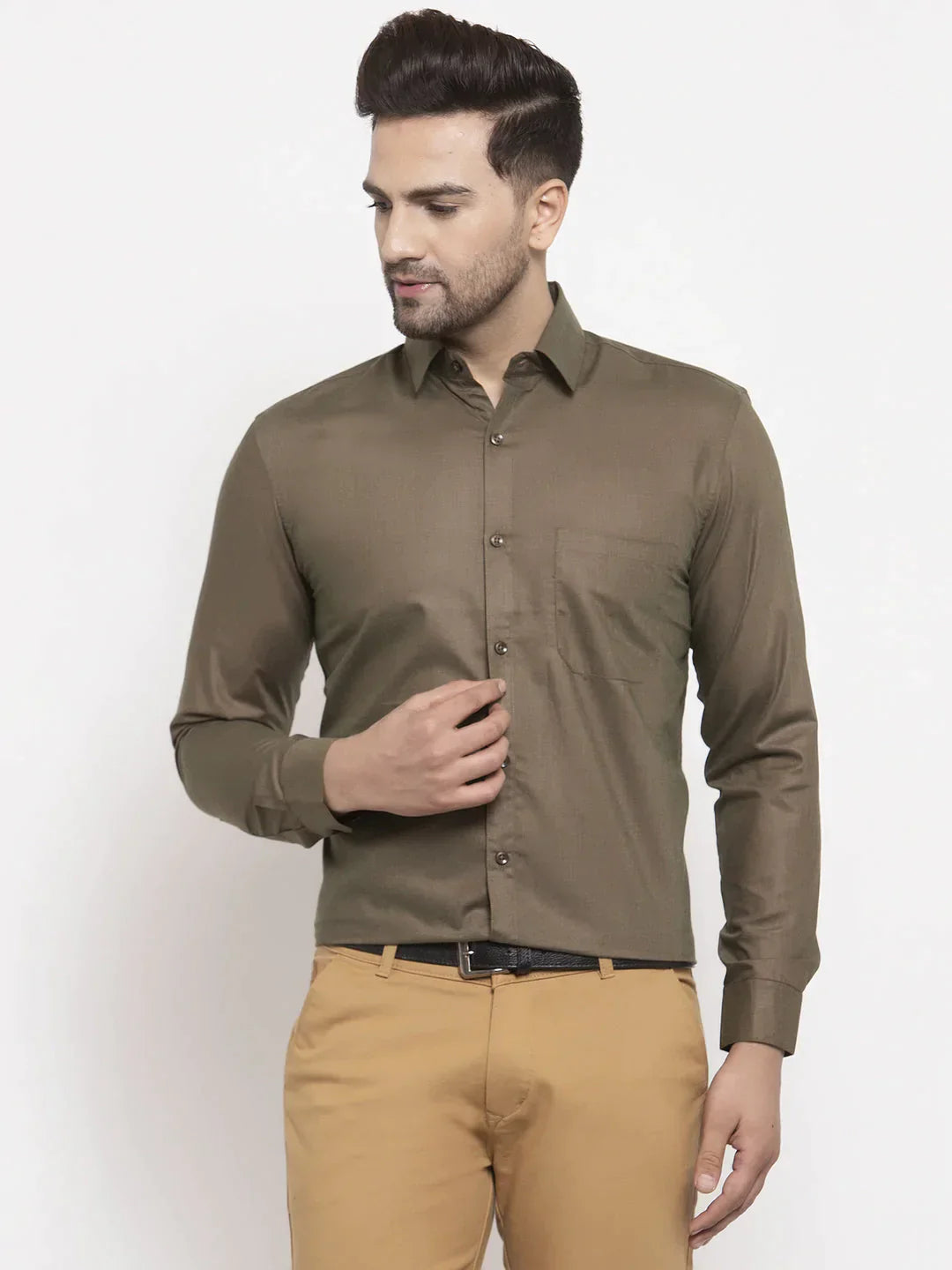 Men's Cotton Solid Dark Brown Formal Shirt's - Taantav