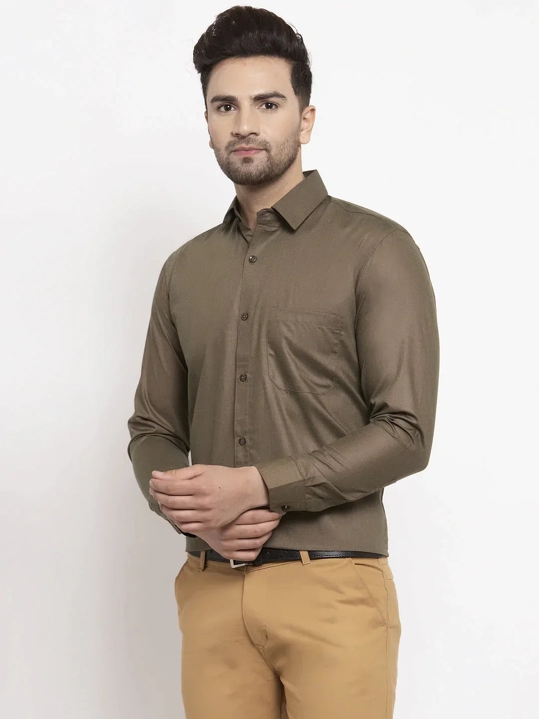 Men's Cotton Solid Dark Brown Formal Shirt's - Taantav