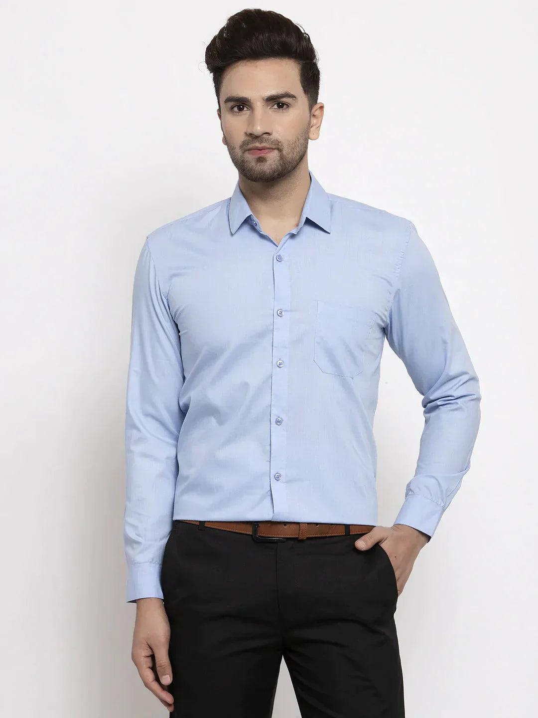 Men's Cotton Solid Firozi Blue Formal Shirt's - Taantav