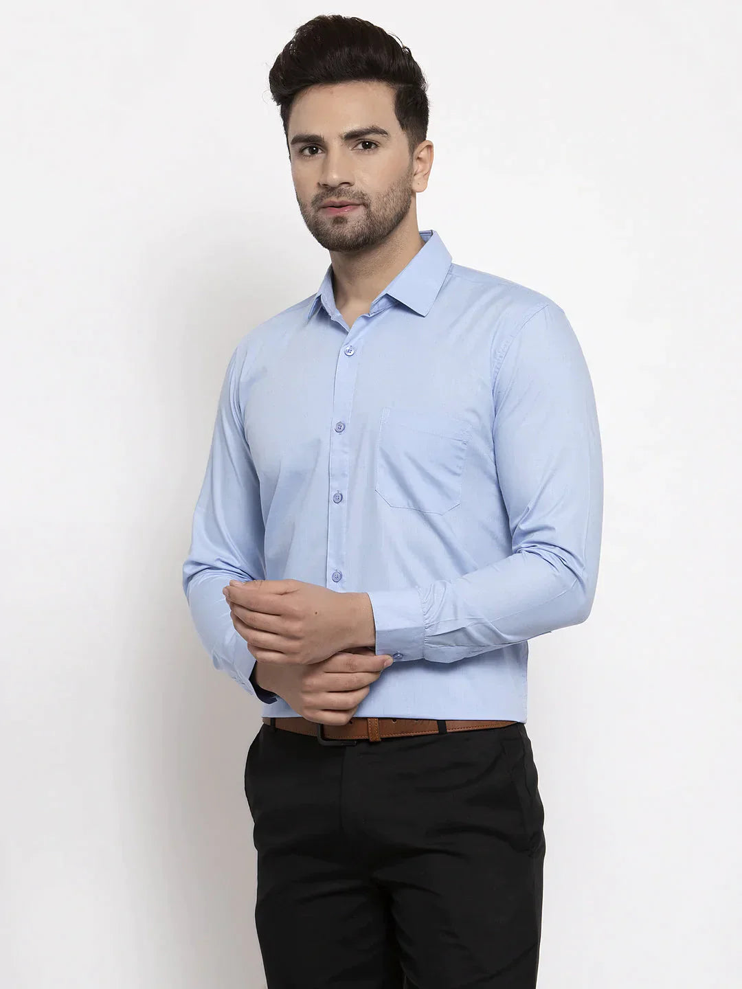 Men's Cotton Solid Firozi Blue Formal Shirt's - Taantav